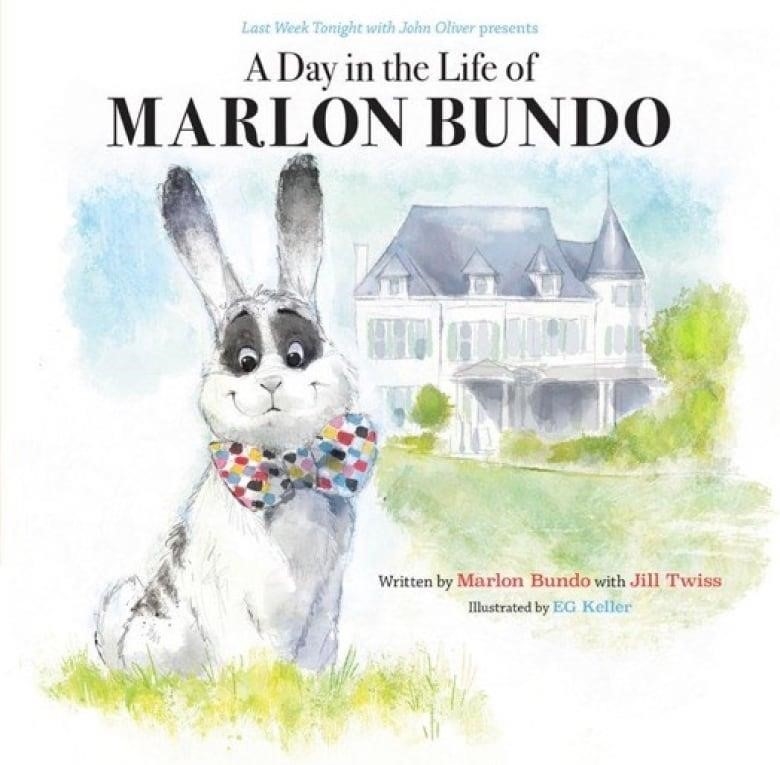 children's book cover with a smiling rabbit wearing a colourful bow tie