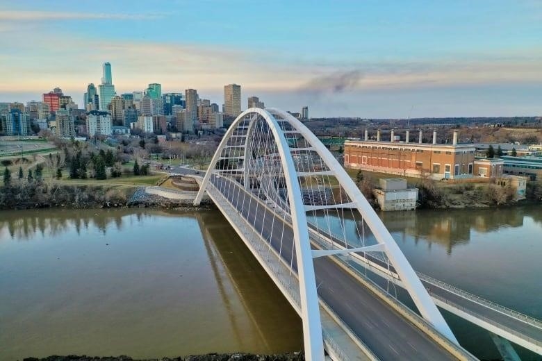 A view of Edmonton behind the North Saskatchewan River 