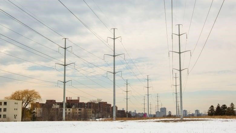 Three high-voltage electricity lines.  