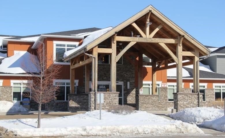 The front entrance exterior of a personal care home facility in Niverville, Man.