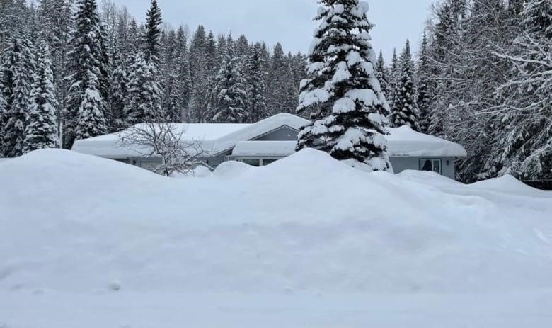 A house behind snow.