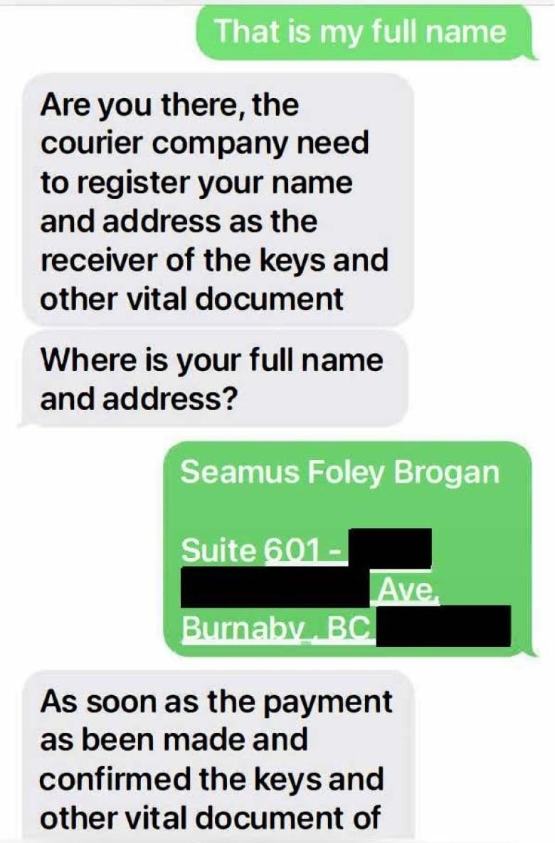 Text messages between Paul McNamara and the alleged scammer. 