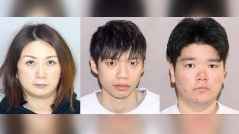 Three side-by-side mugshots of the suspects accused of selling a home that didn't belong to them.