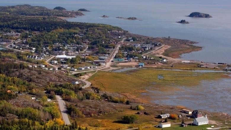 An aerial view of the community of Fort Chipewyan. 
