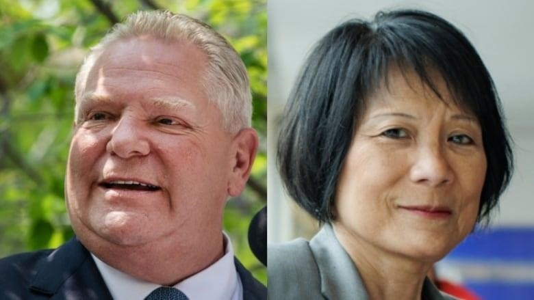 After winning Toronto's mayoral byelection, Olivia Chow, right, now faces what could be a far tougher challenge: winning support for her agenda from Premier Doug Ford, left.  