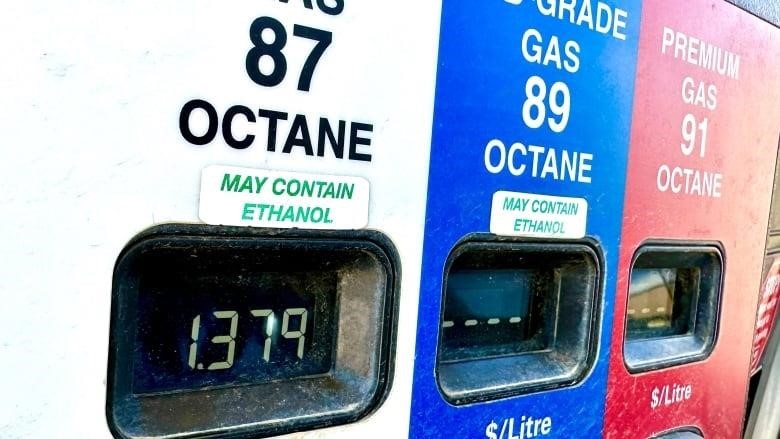 Prices are shown for different types of gasoline at a fuelling station.