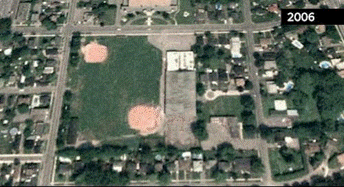 A time lapse of historical satellite images of a sports field.