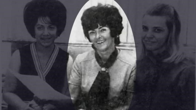 Three women in a black and white photo