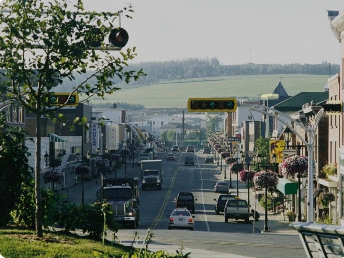 A main street lined with stores