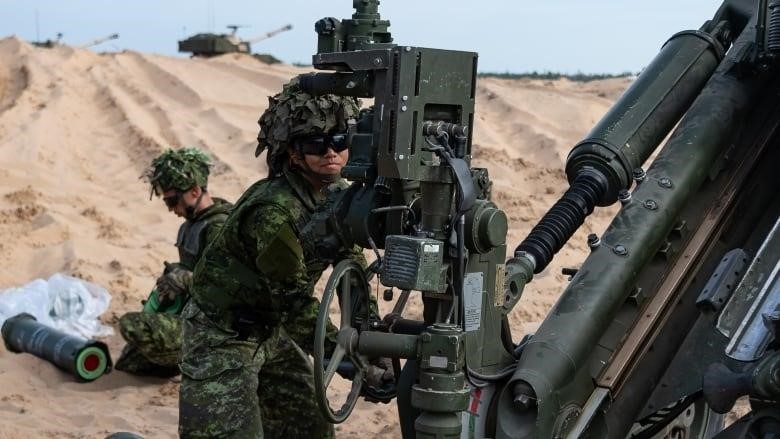 A photo from the Canadian Armed Forces shows soldiers at Camp Adazi in Latvia on July 26, 2022. Canadian soldiers are in Latvia as part of Canada's military contribution to NATO's deterrence mission, known as Operation Reassurance.