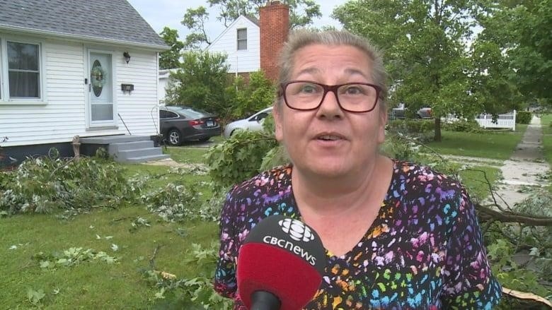 Melissa Deblock took her kids to the basement of her Kingsville, Ont., home when she got a tornado alert on her phone and says the storm was loud and damaged her neighbourhood.
