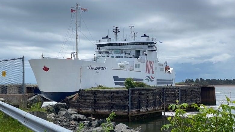 A ferry in a wharf.