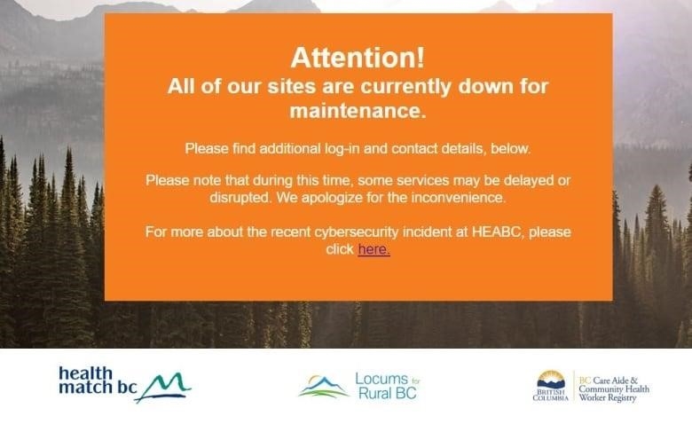 In the aftermath of the cyberatttack, a message on the BCHEA website says the affected websites are down for maintenance.