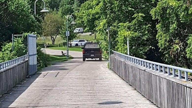 A truck on a path.